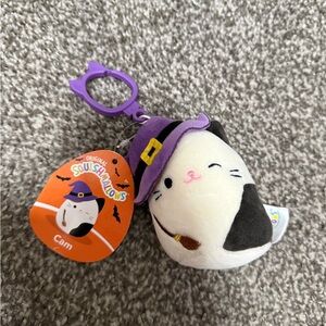 Squishmallows Black and White Cat with Purple Witch Hat Keychain